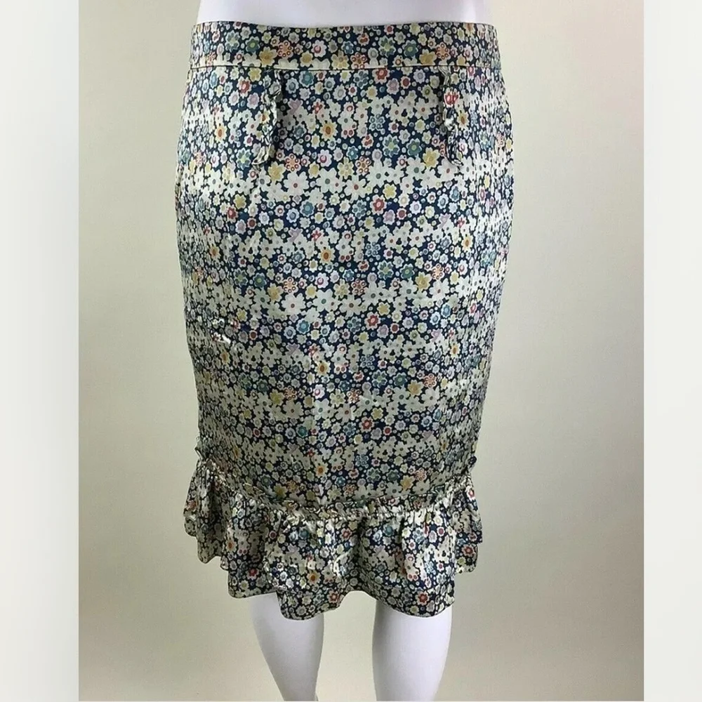 Marc Jacobs Sz 8 100% Silk Satin All Over Floral Print Skirt Multicolor - Picture 4 of 6